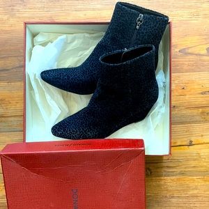 Donald Pliner Wedge Heel Half Boot in Navy Leopard Suede 7.5 W